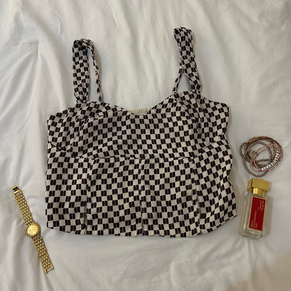 ABERCROMBIE & FITCH AF Brown Checkered Cropped Tank Top Size XS